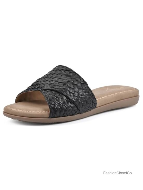 Shoes - Woven Slide Sandal Cushioned Footbed Women's Flat